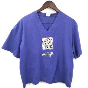 Vintage Blue Short Sleeve Tee with Elephant Design